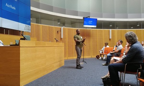Ace sharing his life experiences and ideas for reducing knife crime at Brent Civic centre.
